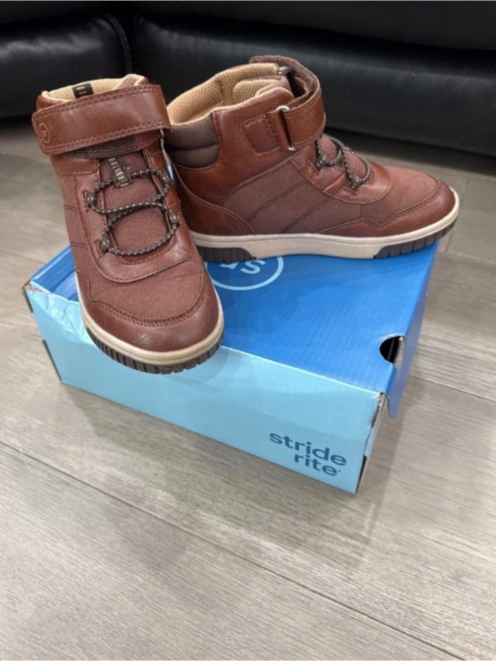 Stride Rite Brown Toddler High-Top Boots with Hook-and-Loop Strap